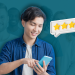 A man checkign five-star review
